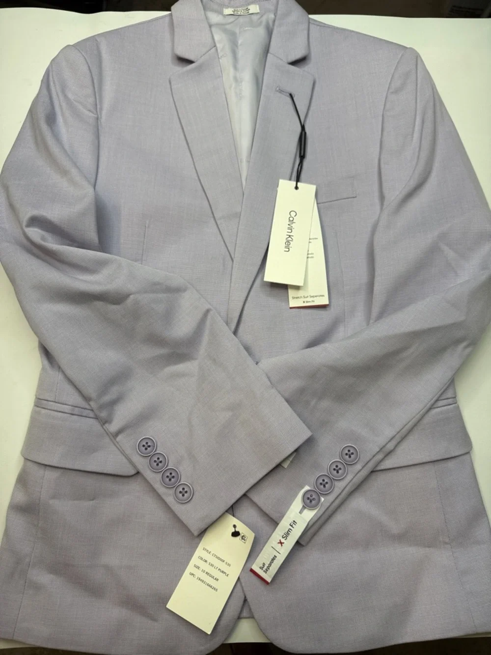 Calvin Klein Slim Fit Big Boys Stretch Tick-Weave Suit Jacket Light Purple